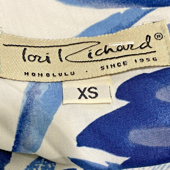 Tori Richard Honolulu Dress Made in Hawaii Short Sleeve Blue & White XS Vintage - Picture 4 of 12